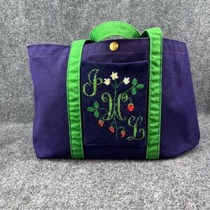 Vtg YachtWear Research Inc YRI 13” Canvas Tote Bag Purple Green Handles LL Bean
